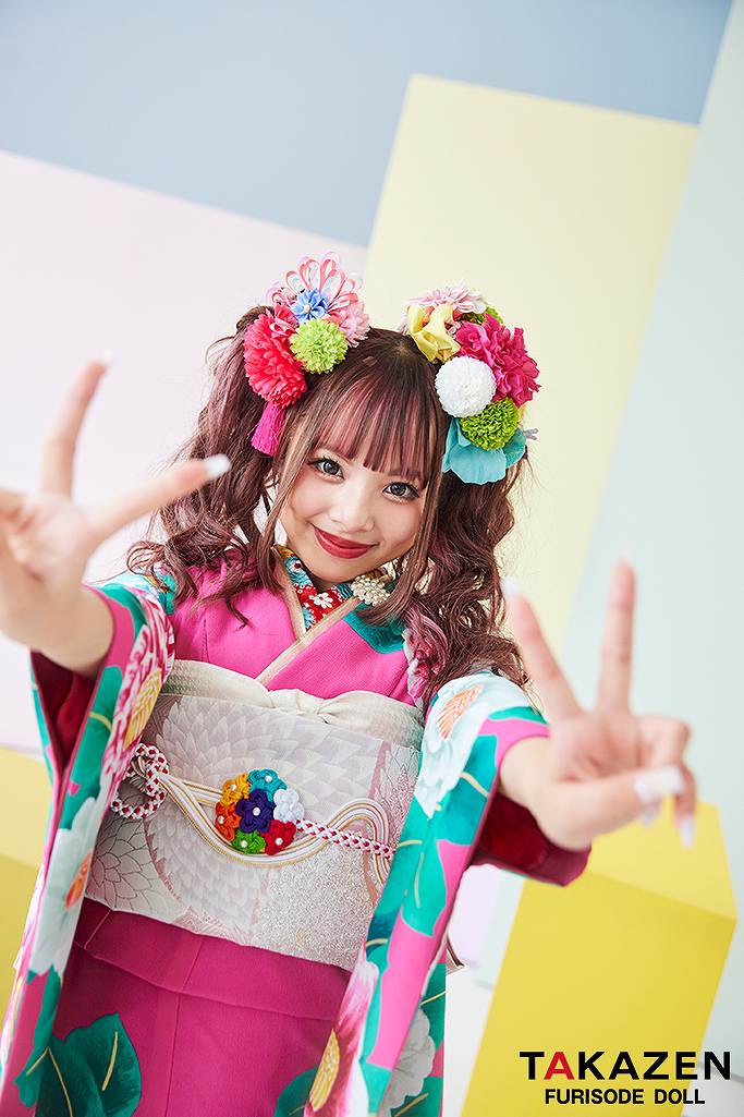 レトロポップ　　ショッキングピンク/エメラルドグリーン　大柄/椿柄　華やか　かわいい　個性的　派手色　ギャル　今日好き♡あいさちゃん　LB20
