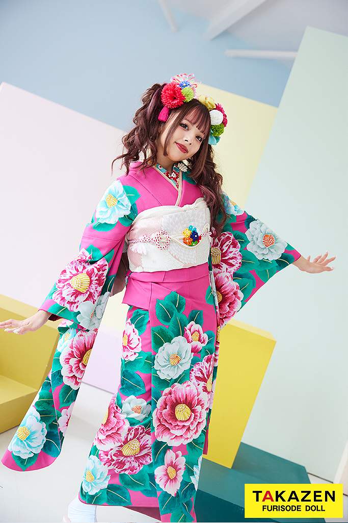 レトロポップ　　ショッキングピンク/エメラルドグリーン　大柄/椿柄　華やか　かわいい　個性的　派手色　ギャル　今日好き♡あいさちゃん　LB20