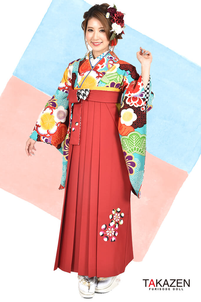 レトロ　水色　松竹梅　派手かわいい　人気袴ネットレンタル　R30015