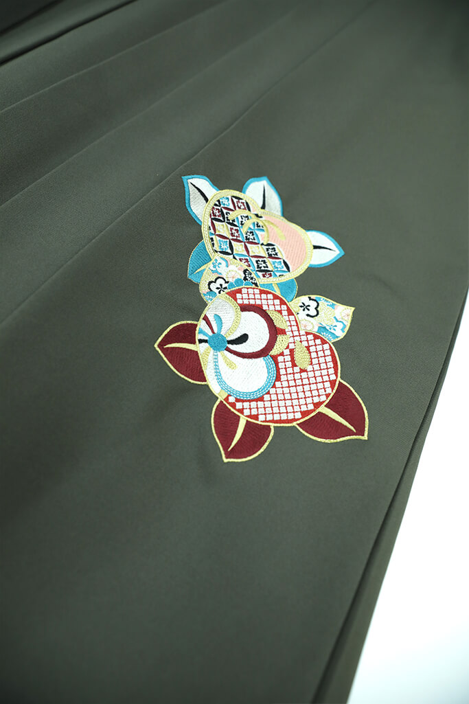 レトロモダン　くすみカラー/グレー/黒/ベージュ　幾何学模様　モダン袴ネットレンタル　人とかぶらない　R32009