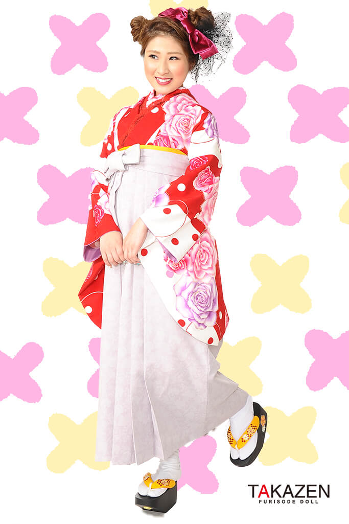 量産型かわいい袴ネットレンタル(ゆるふわ)　赤/白/ピンク　RY108