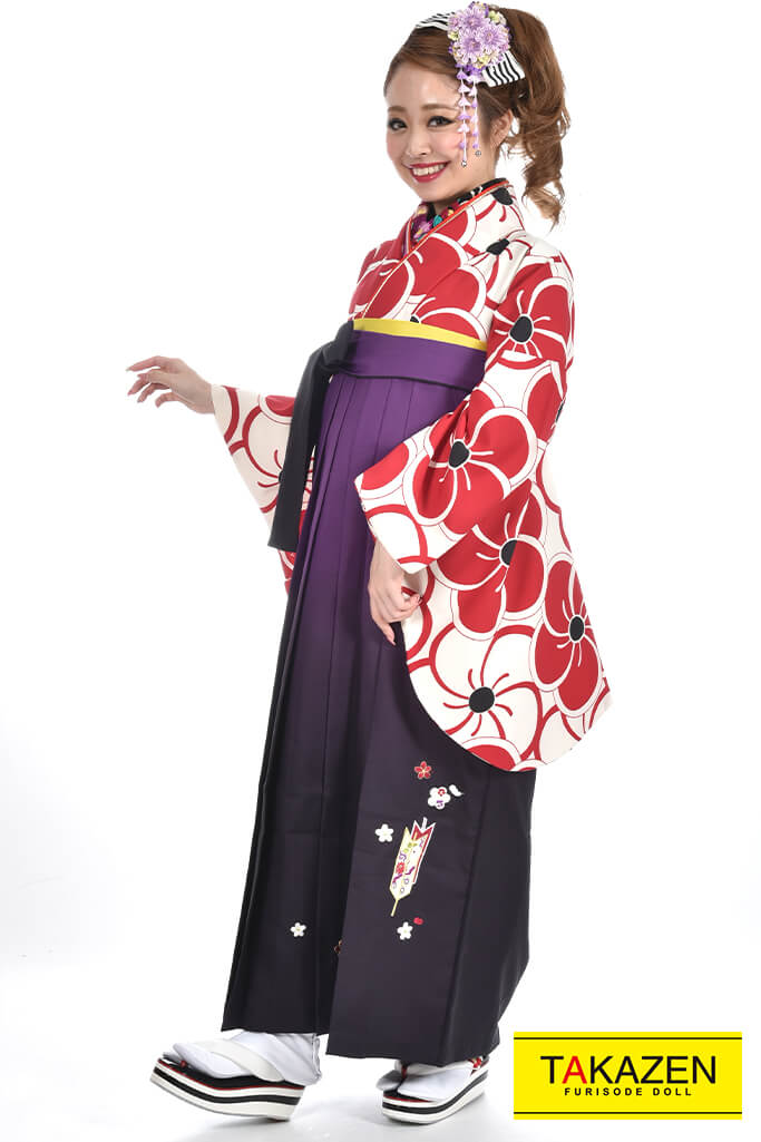 上品レトロ古典袴ネットレンタル(かわいい花柄)　通販/赤/白/オフホワイト　RY071