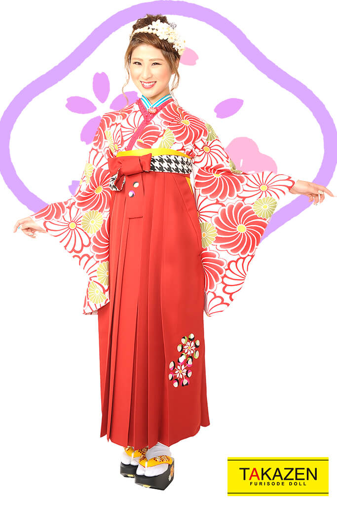 華やか目立つ人気王道古典 流行り花柄可愛い ピンク 赤 白 黄緑 Ry0 Furisode Doll