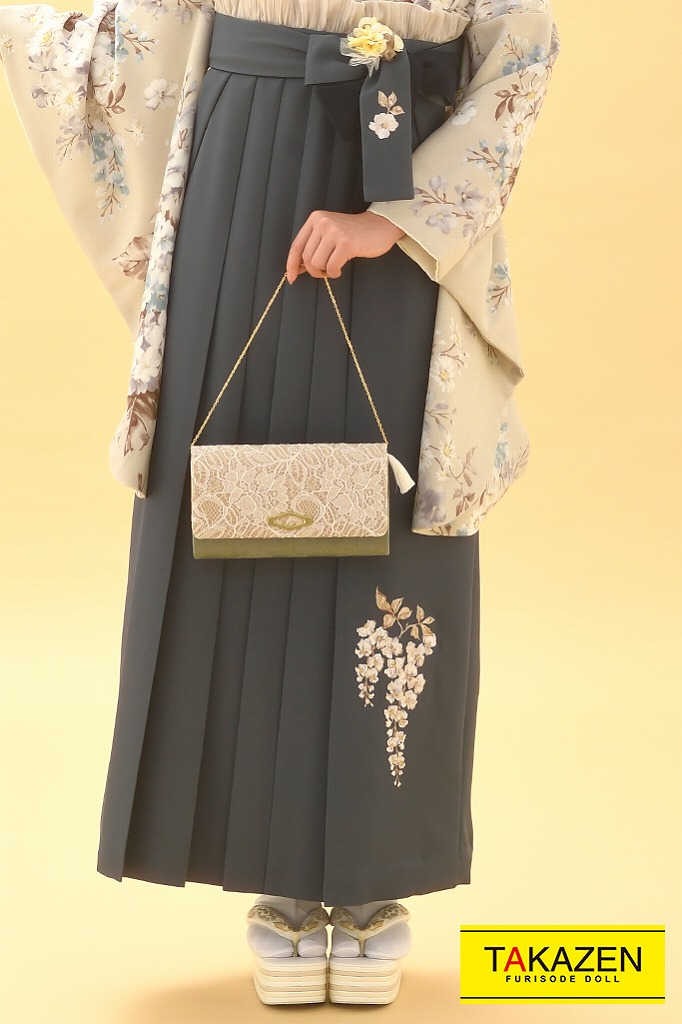 くすみカラーガーリー　くすみグレー/ダスティーカラー　ボタニカルフラワー　量産型　フリル小物コーデ　おしゃれ袴ネットレンタル　K23003