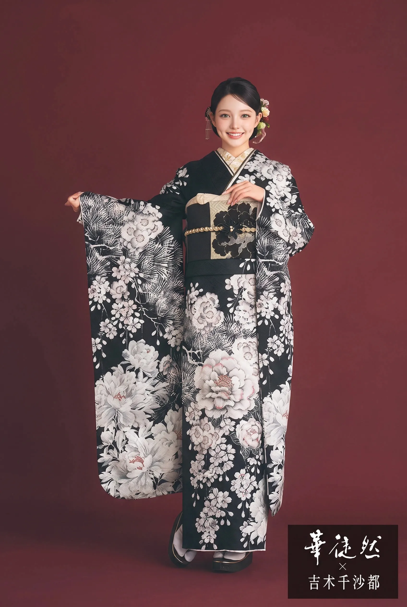 華徒然×吉木千沙都　黒/白　牡丹柄/桜柄　かっこいい　大人っぽい　柄多め【通販可】K1106