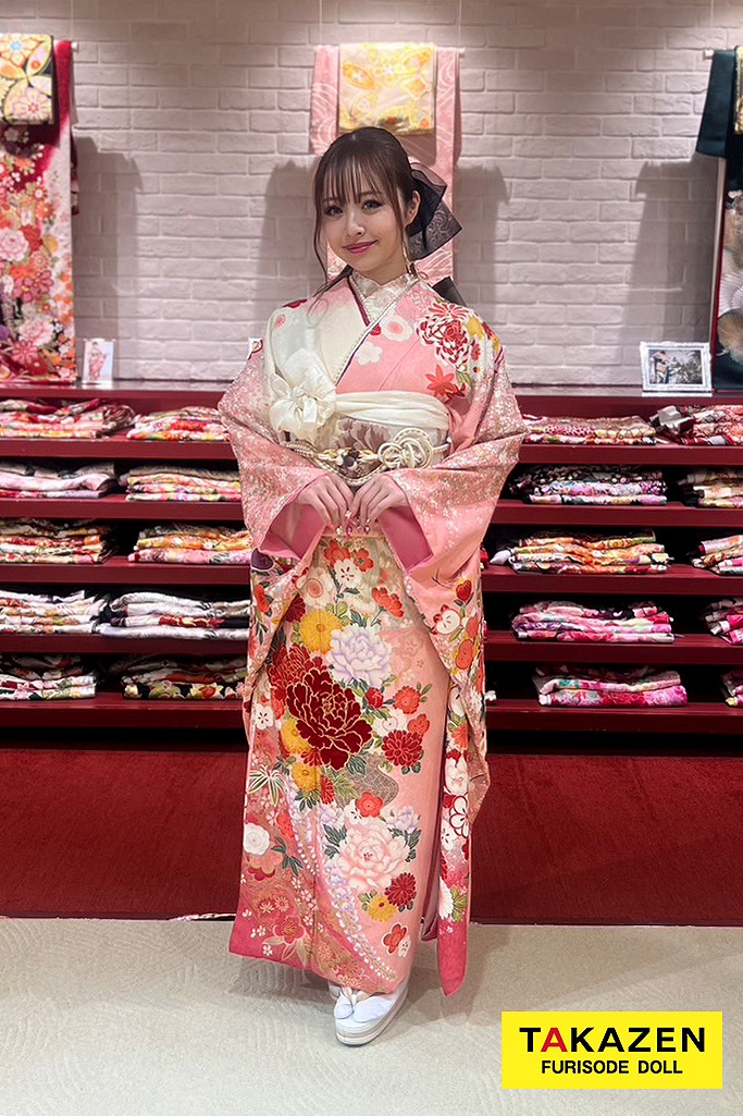 安くてかわいい！正統派古典　白/ピンク　椿柄　おしとやか　ベルベット素材　低身長さんにもおすすめ振袖ネットレンタル　M7