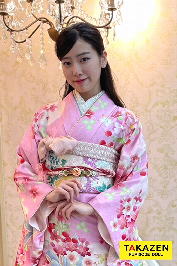 松田聖子ブランドキュートガーリー　ピンク　リボン柄/バラ柄　安い　かわいい　華やか　可愛い振袖ネットレンタル　ゆるふわ　M9