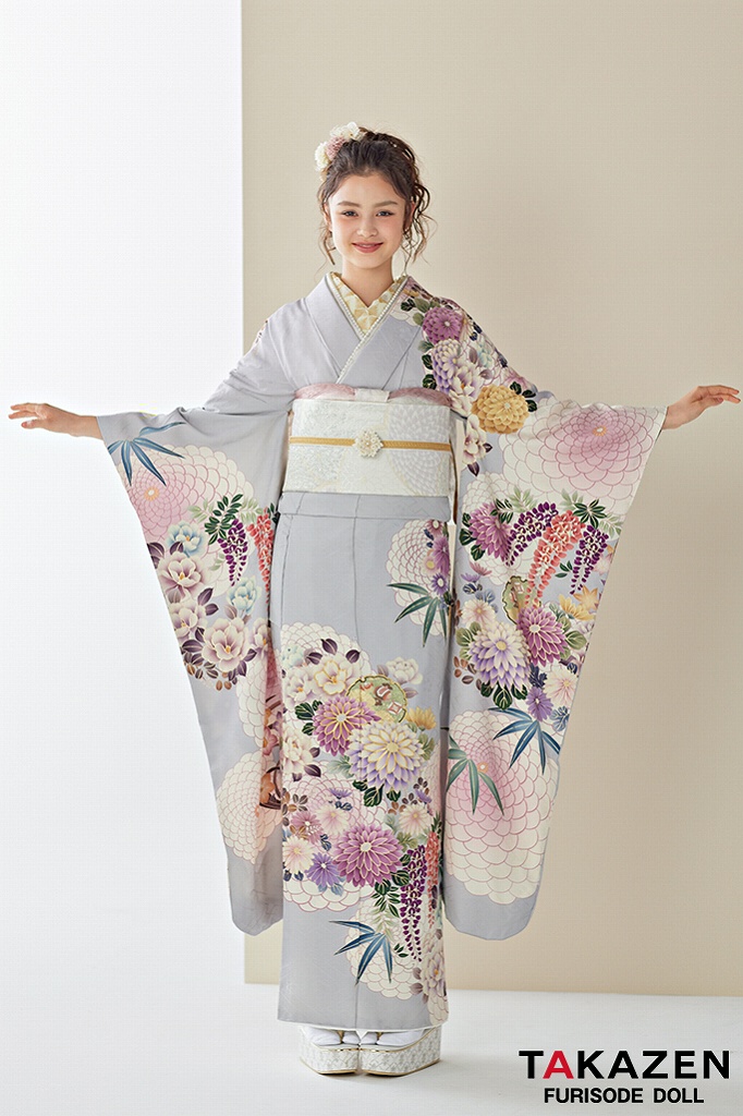 くすみカラー古典　グレー/ニュアンスカラー　菊柄　清楚　大人っぽい　上品　統一感のある着こなし　ブリッジマン遊七　25022