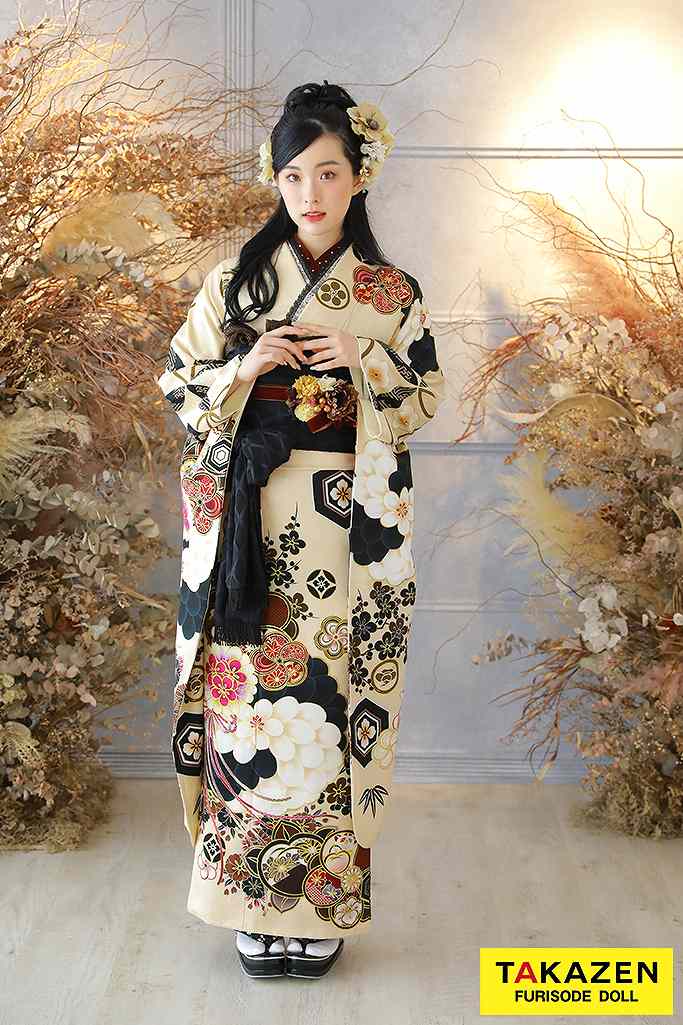 大正ロマンヴィンテージ　ベージュ/黒　人気　おしゃれ　玉城ティナ×紅一点　しごきアレンジ　23043