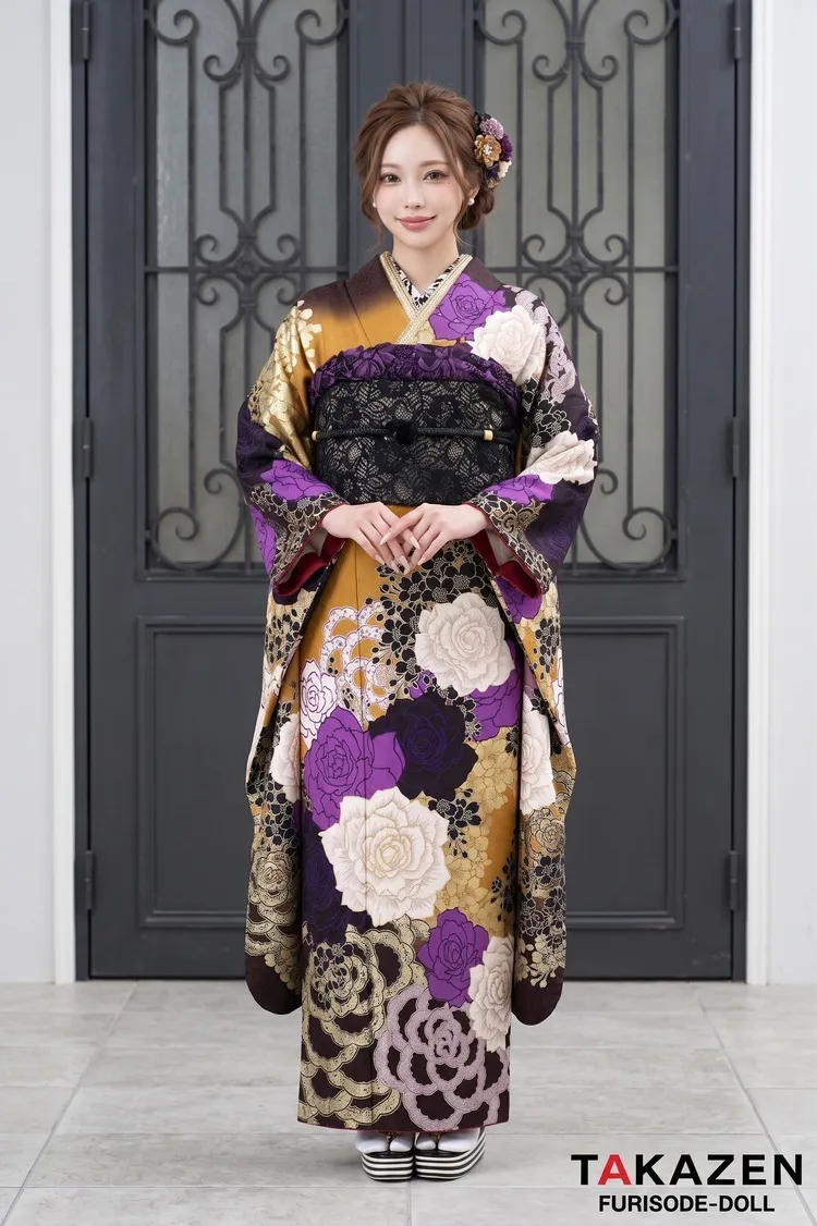 安い　ギャルモード　からし/紫/黒　薔薇大柄　MURUAブランド　派手　豪華　かっこいい　目立つ　ゆいちゃみ　31153