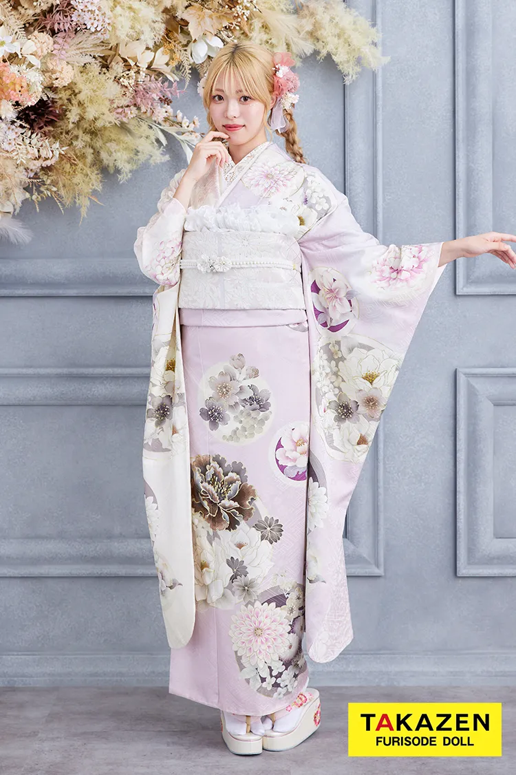 安い！玉城ティナ×紅一点ブランド振袖　くすみピンク　おしゃれ　かわいい　古典柄　いまどき振袖ネットレンタル　K292