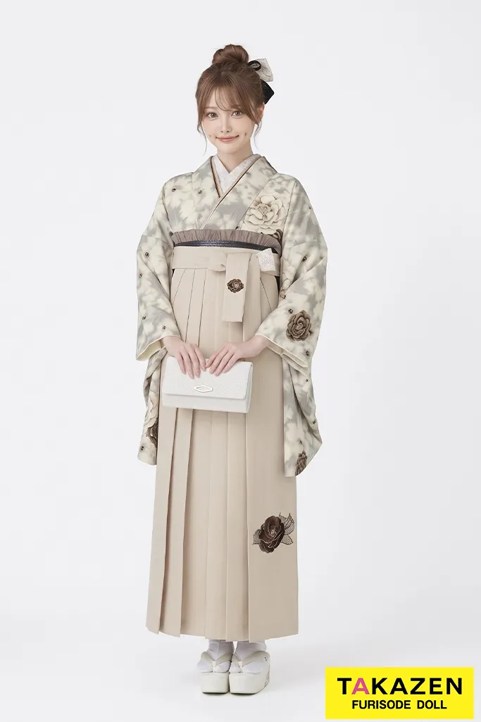 玉城ティナ×紅一点袴ネットレンタル　くすみベージュ/薄色　牡丹柄　くすみ系　ニュアンスカラー　人気　おしゃれ　　R23044