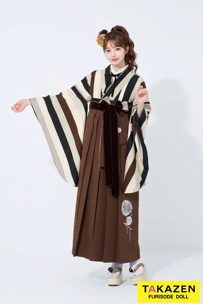 玉城ティナ×紅一点袴ネットレンタル　くすみ/黒/茶/アイボリー　ストライプ　シンプル　オシャレ　淡い色　R22022
