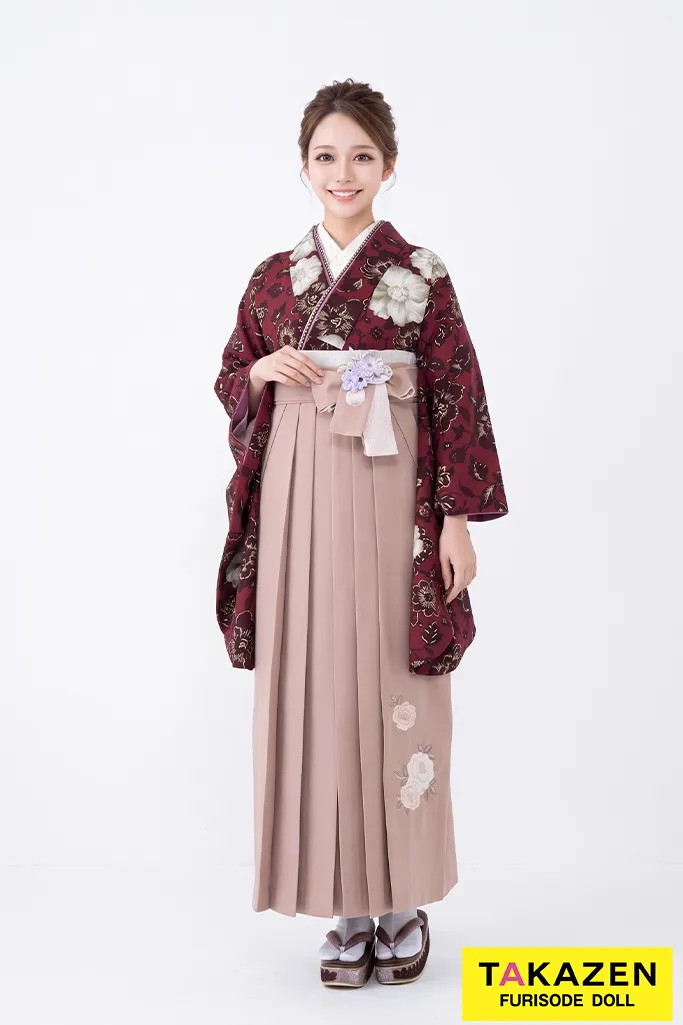 玉城ティナ×紅一点ブランド袴ネットレンタル　レトロ　ワインレッド　バラ柄　地雷系　個性的　洋風　ラブリー　R25062