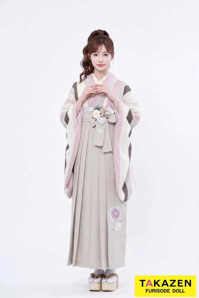 玉城ティナ×紅一点袴ネットレンタル　白/ピンク　ストライプ　淡い色　優しい　上品　パステルカラー　かわいい　R22023