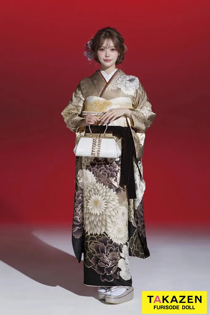 玉城ティナ×紅一点ブランド振袖ネットレンタル　ベージュ/ダスティーカラー　大柄/乱菊　大人っぽい　古典柄　おしゃれ　K1182