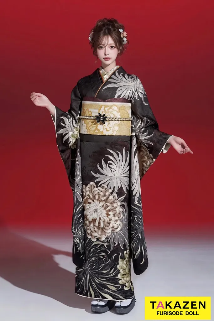 玉城ティナ×紅一点ブランド振袖ネットレンタル　ダークブラウン/ダスティーカラー　乱菊/大柄　個性的　大人っぽい　垢抜け　K1187