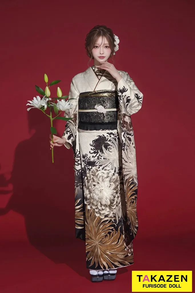 玉城ティナ×紅一点ブランド振袖ネットレンタル　ニュアンスカラー/テラコッタ　乱菊/大柄　個性的　大人っぽい　人とかぶらない　かっこいい　K1188
