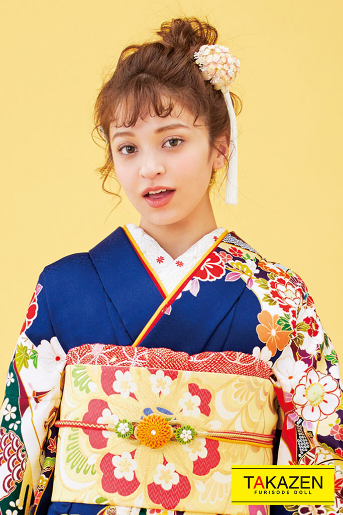 成人式人気振袖 着物 通販レンタル 上品絞り風古典 大人っぽい熨斗柄 紺 クリーム オレンジ K00 全国対応 振袖レンタルならフリソデドール 成人式振り袖 卒業式袴レンタルno 1