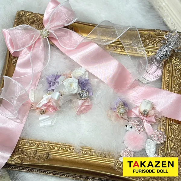 かわいいリボン髪飾り ピンク/白 小花 おしゃれ ガーリーヘアアクセサリー フェミニン order50