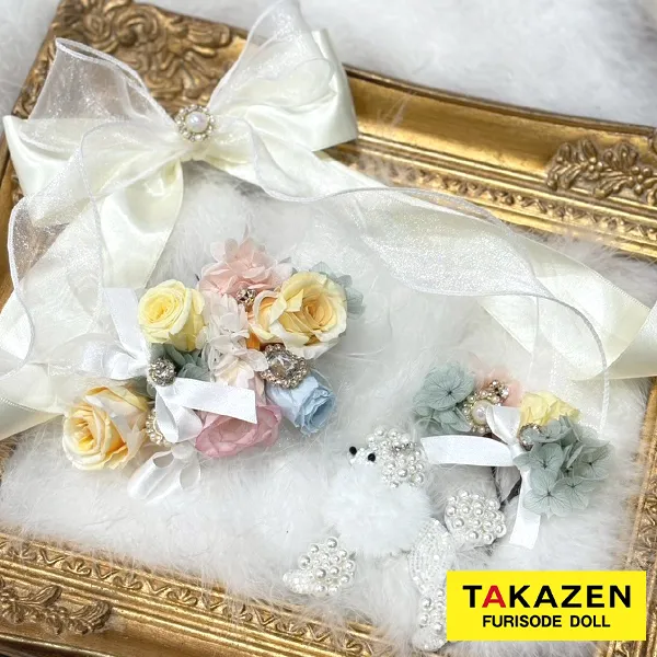 かわいいリボン髪飾り 黄色 パステルカラー 小花 おしゃれ ガーリーヘアアクセサリー フェミニンorder51