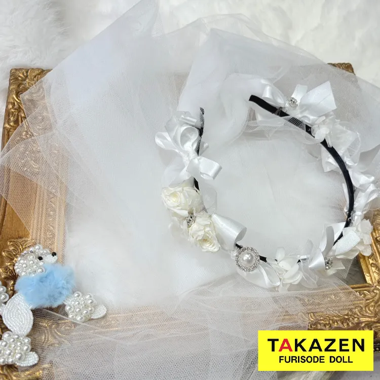 ベール付きヘッドドレス ホワイト/白 洋風 おしゃれ カチューシャ チュール 姫系 リボン お花 order56