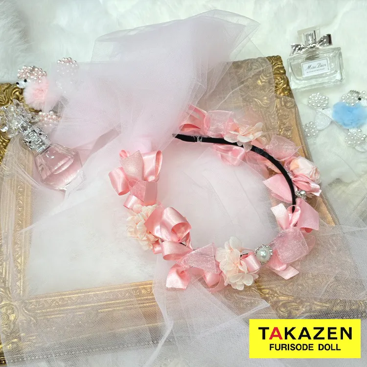 ガーリーヘッドドレス ベール付きカチューシャ ピンク 洋風 おしゃれ  チュール フェミニン リボン お花 order57