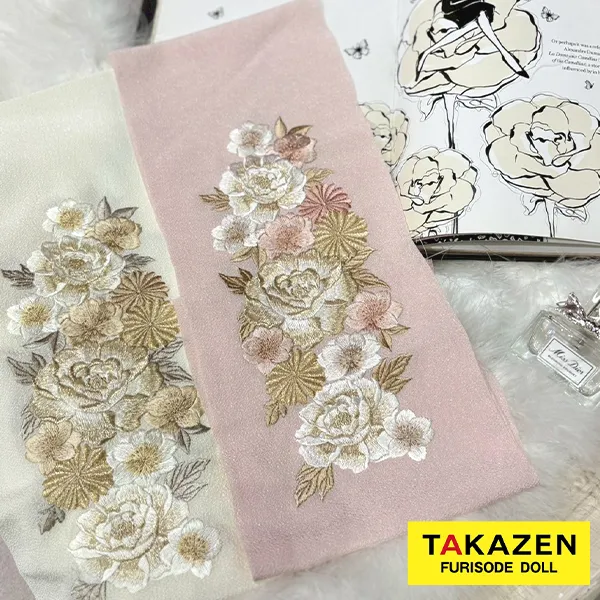刺繍衿通販 牡丹に八重桜 ピンク/クリーム 古典柄 くすみ系 大人っぽい 半襟68