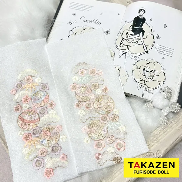 刺繍衿通販　毬柄/松柄　ピンク/クリーム　かわいい　淡い色　半襟69