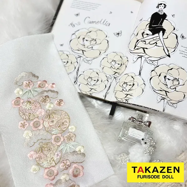 刺繍衿通販　毬柄/松柄　ピンク/クリーム　かわいい　淡い色　半襟69