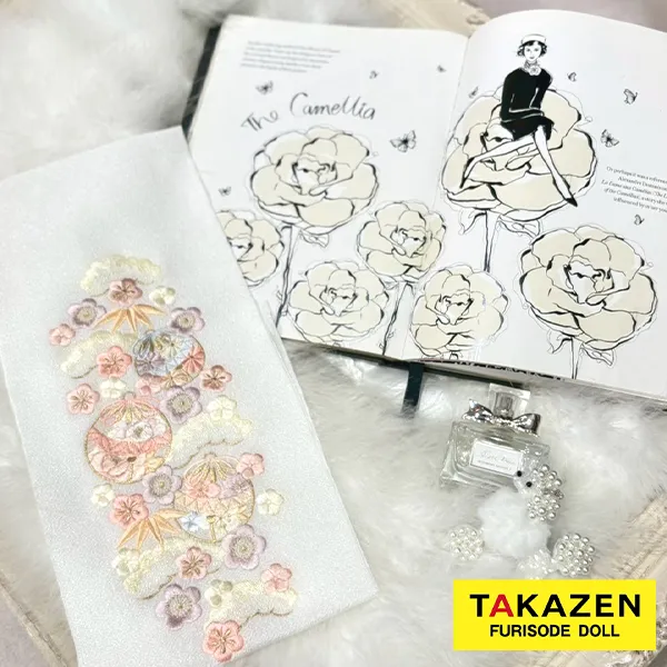 刺繍衿通販　毬柄/松柄　ピンク/クリーム　かわいい　淡い色　半襟69