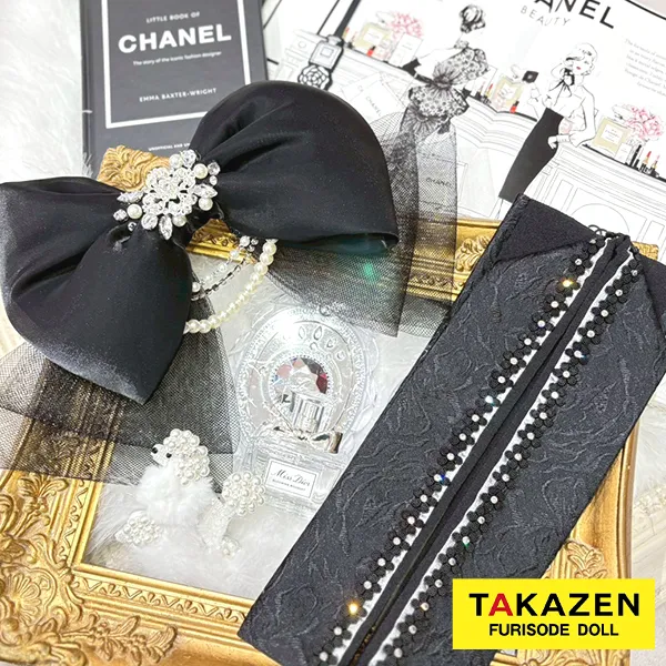 おしゃれ重ね衿通販　ピンク/白/黒　花パーツ付　キラキラ　かわいい　重ね衿46