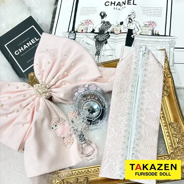 おしゃれ重ね衿通販　ピンク/白/黒　花パーツ付　キラキラ　かわいい　重ね衿46