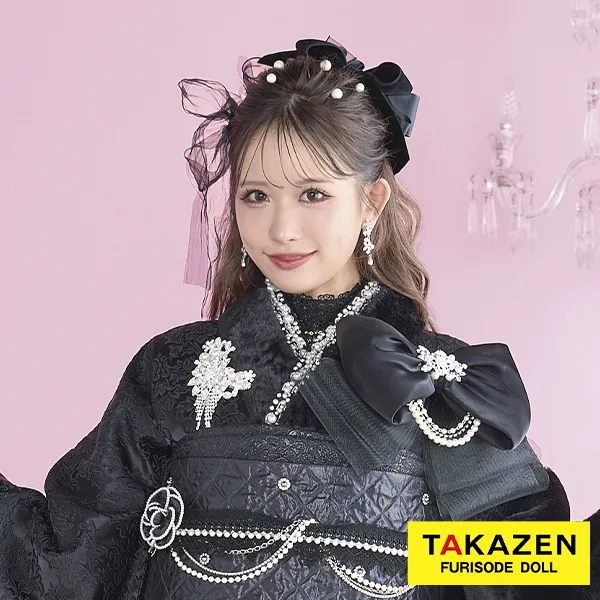 パール付き重ね衿ネットレンタル　黒/白　キラキラ　可愛い　目立つ　オシャレ小物