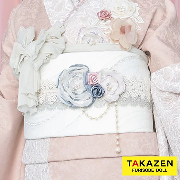 お洒落♡レース素材帯締めネットレンタル(パール付き)　水色/くすみ色