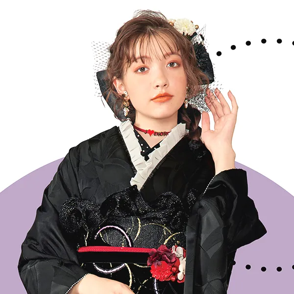 個性的大正ロマン重ね衿ネットレンタル　黒/グレー