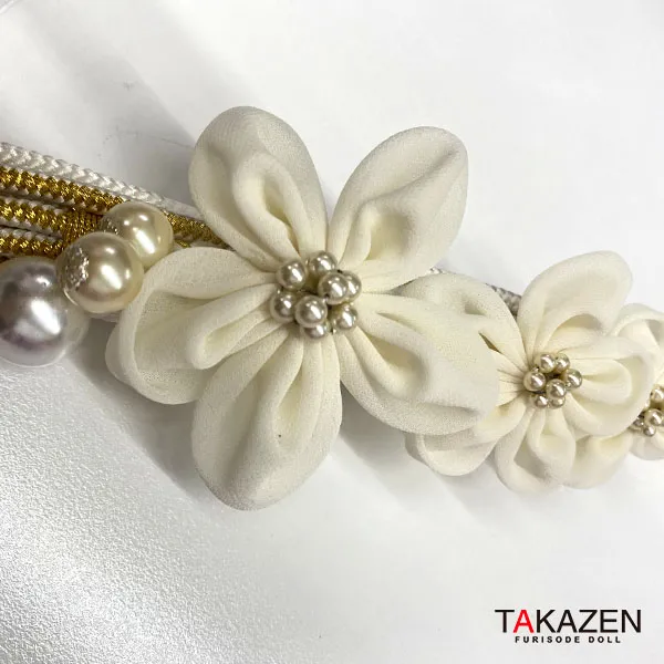 【成人式振袖/着物用/通販レンタル帯締め】イマドキおしゃれ帯締め　シフォン花　パール　白