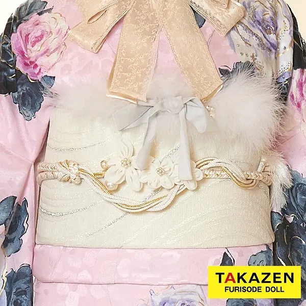 【成人式振袖/着物用/通販レンタル帯締め】イマドキおしゃれ帯締め　シフォン花　パール　白
