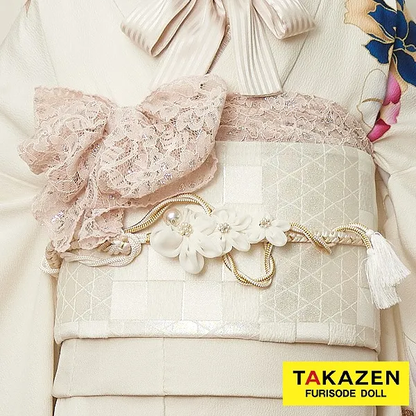 【成人式振袖/着物用/通販レンタル帯締め】イマドキおしゃれ帯締め　シフォン花　パール　白