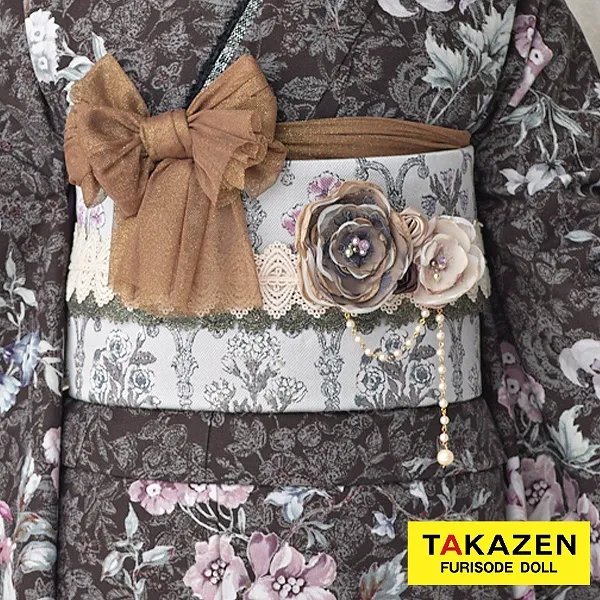 お洒落♡レース素材帯締めネットレンタル　グレー/ピンク