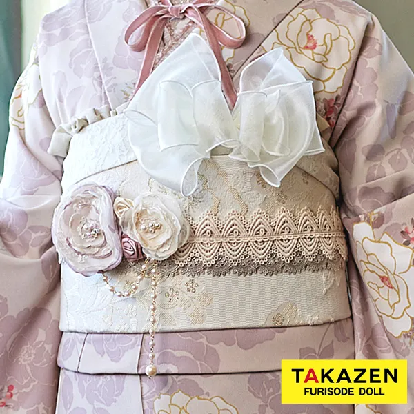 お洒落♡レース素材帯締めネットレンタル　グレー/ピンク