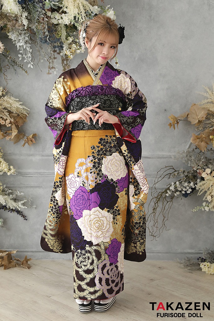 安い　ギャルモード　からし/紫/黒　薔薇大柄　MURUAブランド　派手　豪華　かっこいい　目立つ　ゆいちゃみ　31153