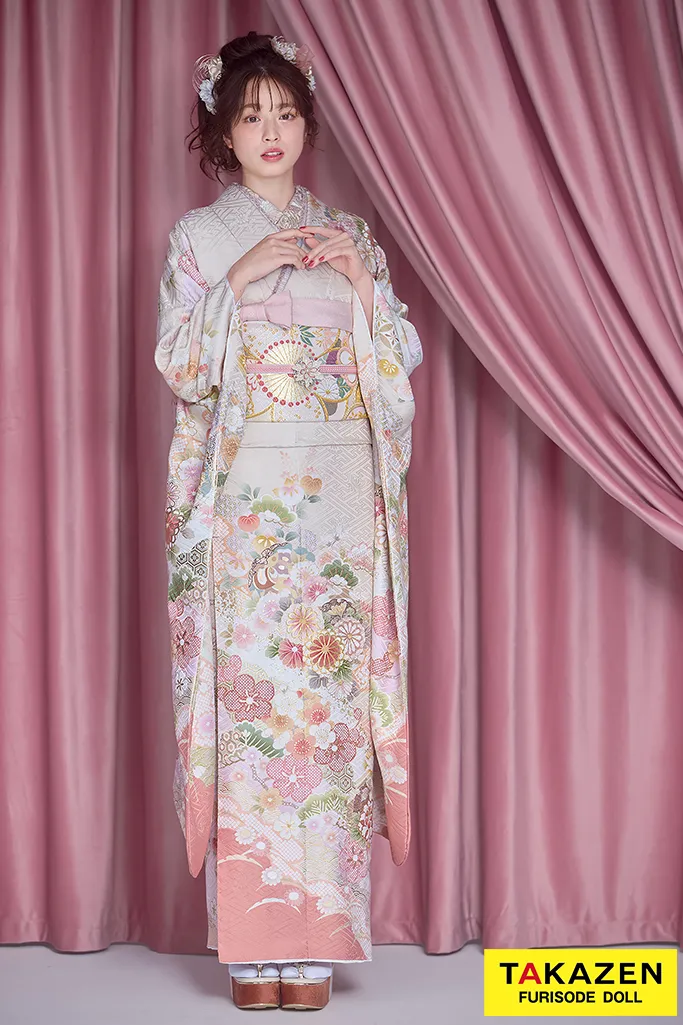 くすみカラー古典　サーモンピンク/ピンクベージュ　菊柄/梅柄　かわいい　清楚　おしとやか　上品　葛西杏也菜　26061