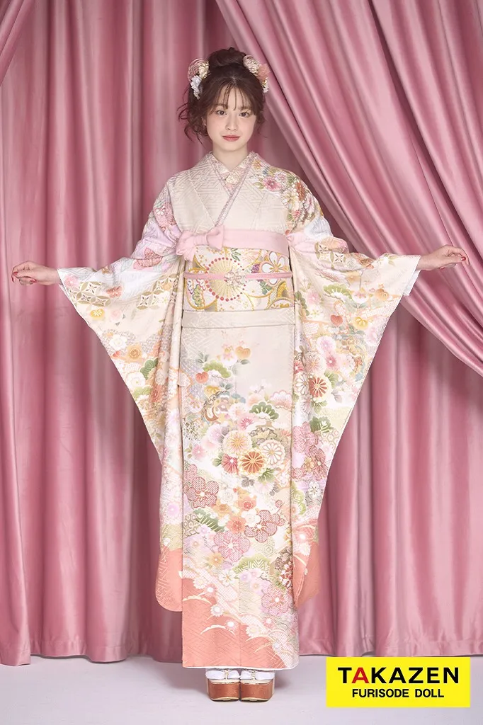 くすみカラー古典　サーモンピンク/ピンクベージュ　菊柄/梅柄　かわいい　清楚　おしとやか　上品　葛西杏也菜　26061