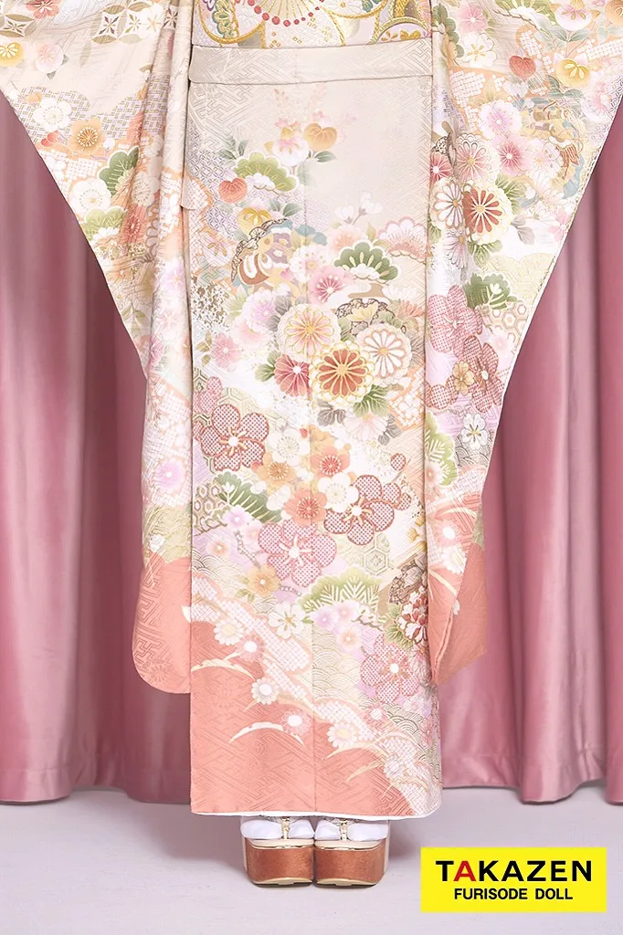 くすみカラー古典　サーモンピンク/ピンクベージュ　菊柄/梅柄　かわいい　清楚　おしとやか　上品　葛西杏也菜　26061