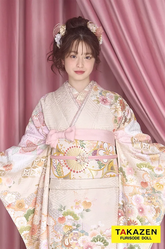 くすみカラー古典　サーモンピンク/ピンクベージュ　菊柄/梅柄　かわいい　清楚　おしとやか　上品　葛西杏也菜　26061