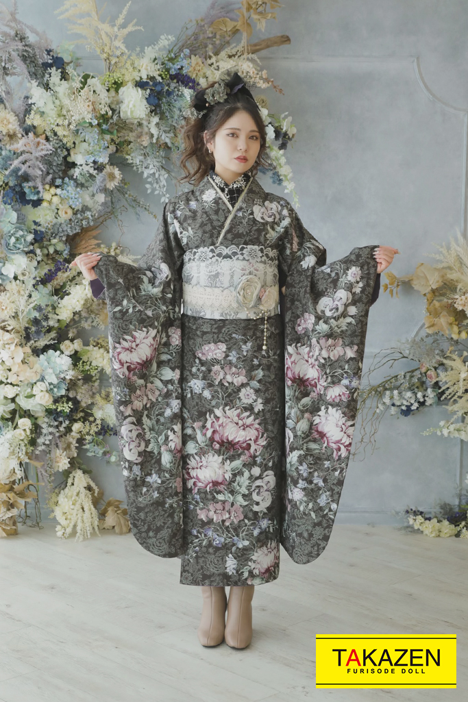くすみガーリー　グレー/ダスティーカラー　花柄　フェミニン　トレンド　JILLSTUART(ジルスチュアート)振袖　YK239【2023年2024年度流行】