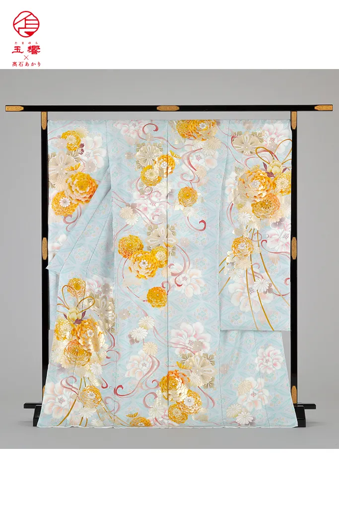 玉響×髙石あかりブランド振袖ネットレンタル　正統派古典　水色/淡い色　菊柄　きれいめ　儚げ　上品　はんなり　清楚　K1273