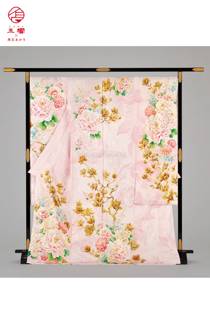 玉響×髙石あかりブランド振袖ネットレンタル　正統派古典　ピンク/淡い色　牡丹柄　かわいい　綺麗　K1275