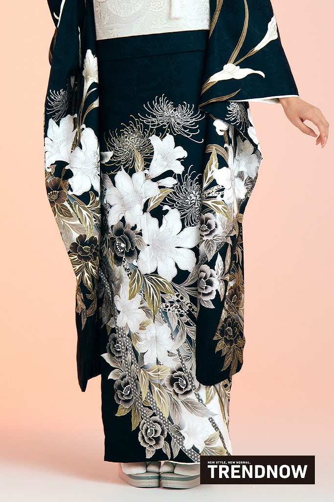 ベージュのシックな百合の振袖フルセット